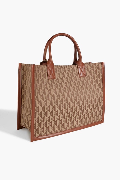 Leather-trimmed jacquard tote