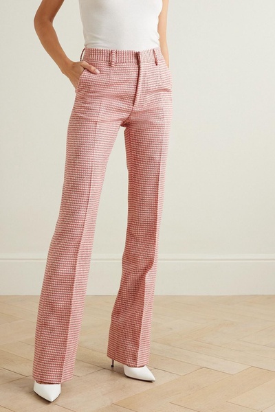 Checked sequined-embellished wool-blend tweed straight-leg pants