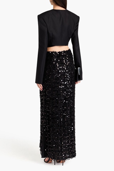 Sequined open-knit layered silk-voile maxi skirt