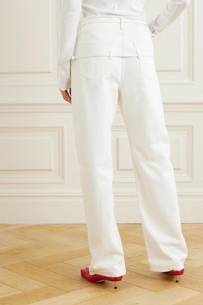 Le De Nimes Caraco belted frayed high-rise wide-leg jeans