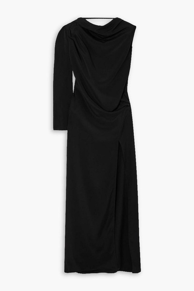 One-sleeve draped silk-crepe gown