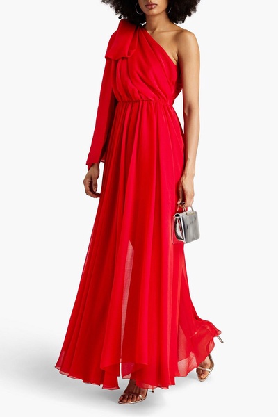 Altheda one-shoulder bow-embellished crepon gown