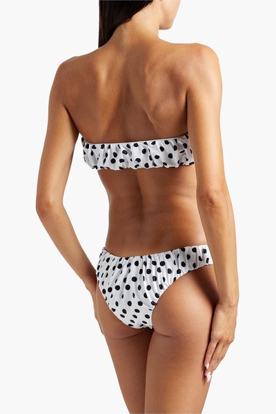 Leila gathered polka-dot bandeau bikini top