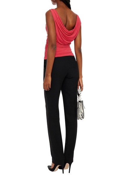 Buckle-embellished draped stretch-jersey top