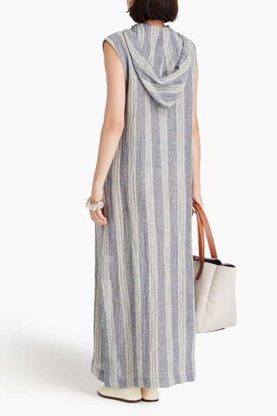 Henley striped linen-blend gauze hooded kaftan