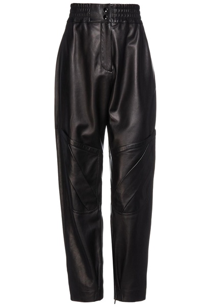 Pleated leather tapered pants