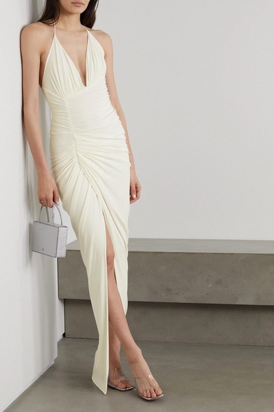 Ruched stretch-jersey halterneck gown