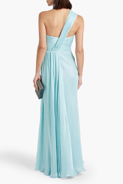 One-shoulder plissé-georgette gown