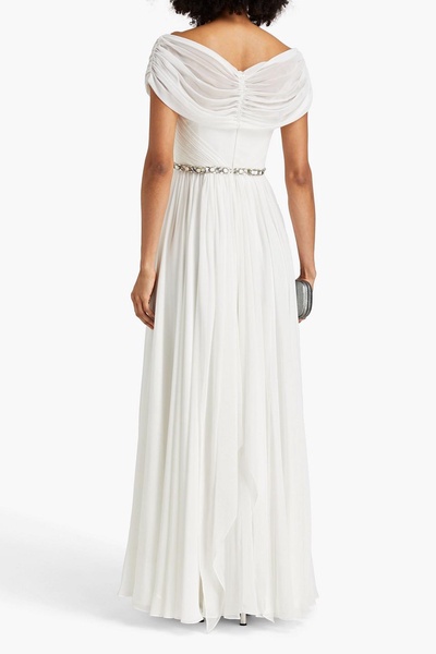 Crystal-embellished chiffon bridal gown