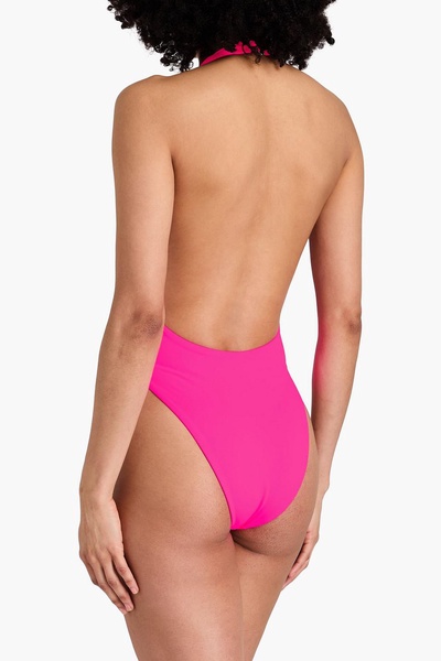 Gabriela neon stretch-ECONYL® halterneck swimsuit