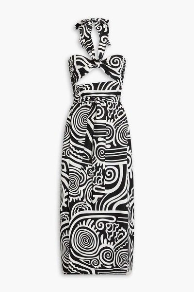 Paula two-tone printed TENCEL™ and linen-blend midi wrap dress