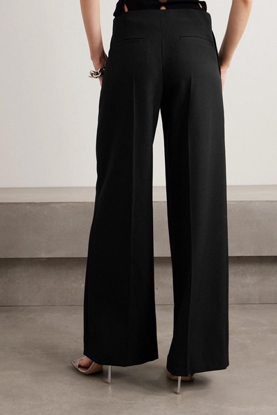 Embellished pleated woven wide-leg pants