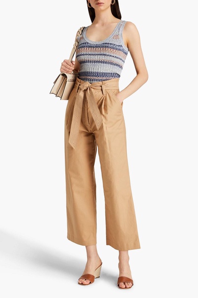 Lang belted pleated cotton-blend twill wide-leg pants