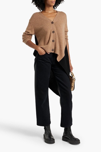 Asymmetric two-tone wool and cashmere-blend cardigan