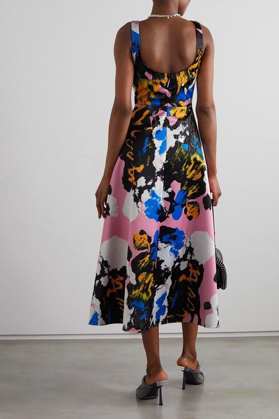 Mindscape printed duchesse-satin midi dress