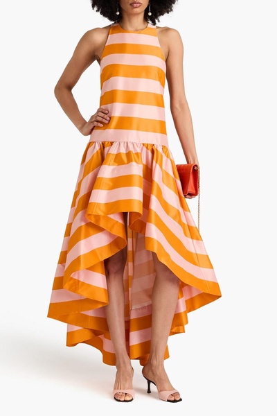 Asymmetric striped silk-shantung dress