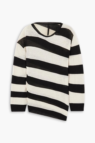 Asymmetric striped linen, cashmere and silk-blend sweater