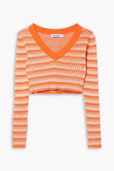 Delta cropped ribbed striped cotton sweater