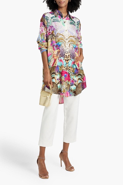 Crystal-embellished printed silk crepe de chine shirt