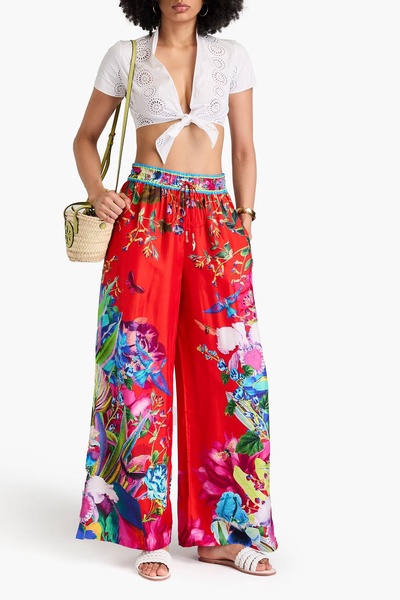 Printed silk wide-leg pants