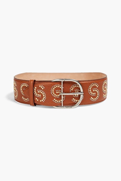 Studded pebbled-leather belt