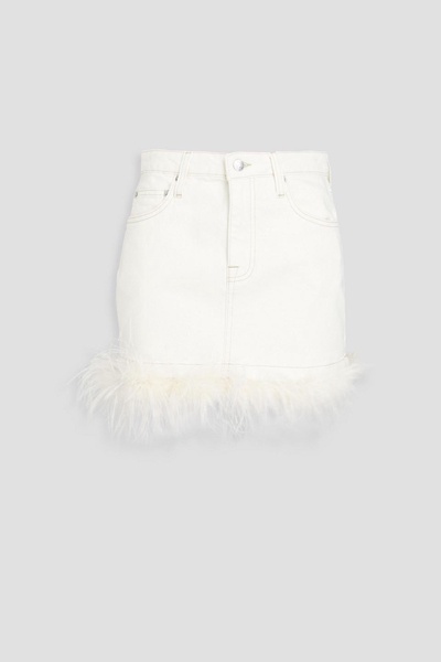 Federica feather-trimmed denim mini skirt