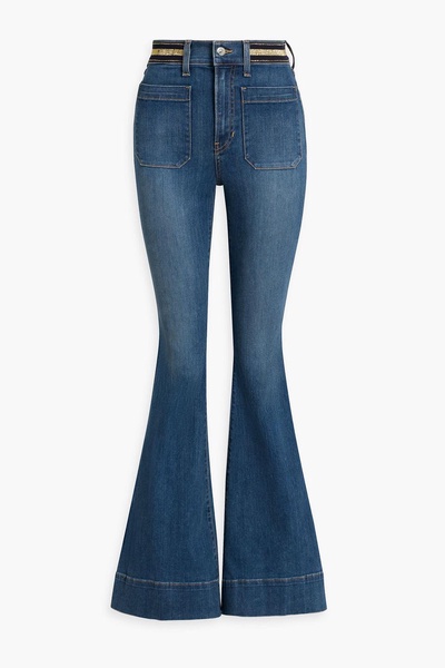 Metallic high-rise flared jeans