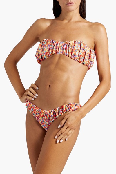 Leila gathered floral-print low-rise bikini briefs