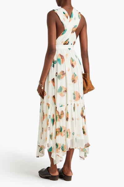 Sarai asymmetric printed silk-crepon dress