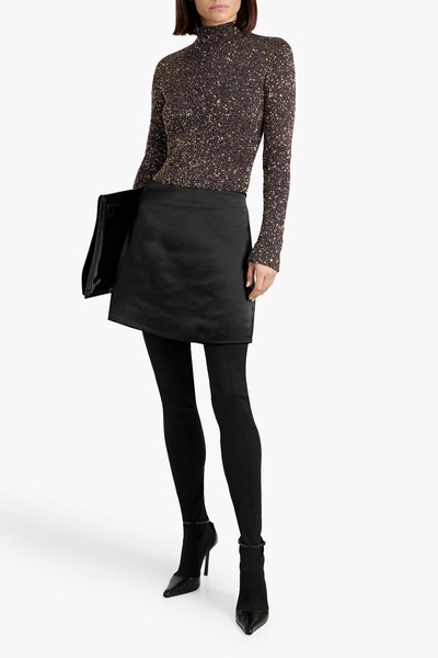 Cutout sequined crochet-knit turtleneck sweater