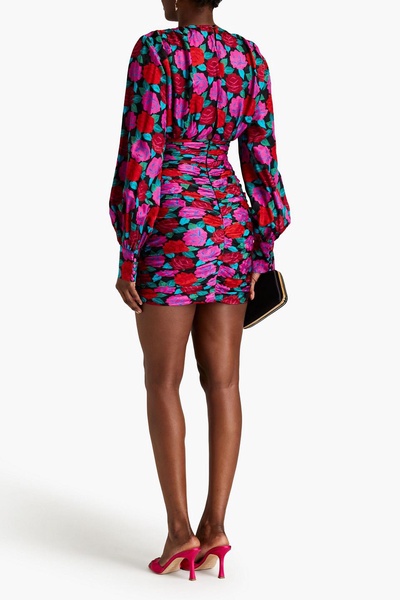 Carissa ruched floral-jacquard mini dress