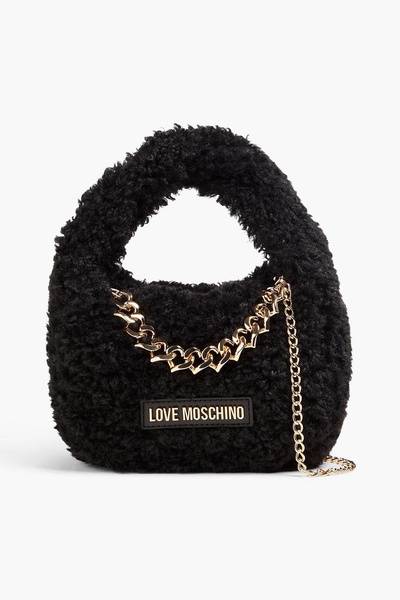 Chain-embellished faux fur tote