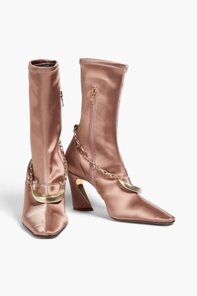 Chain-embellished satin sock boots