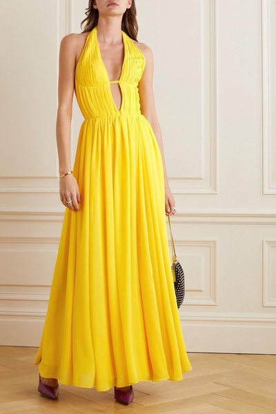 Pleated chiffon halterneck gown