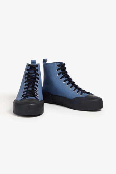 Rubber-trimmed canvas high-top sneakers