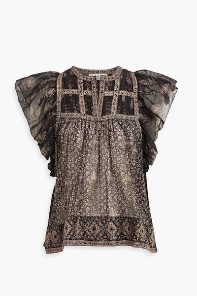 Nadine ruffled printed cotton-voile top