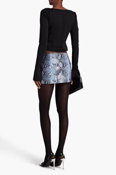 Minerva wrap-effect snake-effect leather mini skirt