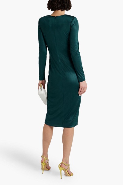 Wrap-effect draped satin-jersey dress