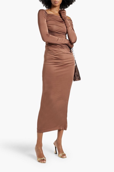 One-shoulder ruched stretch-jersey midi dress