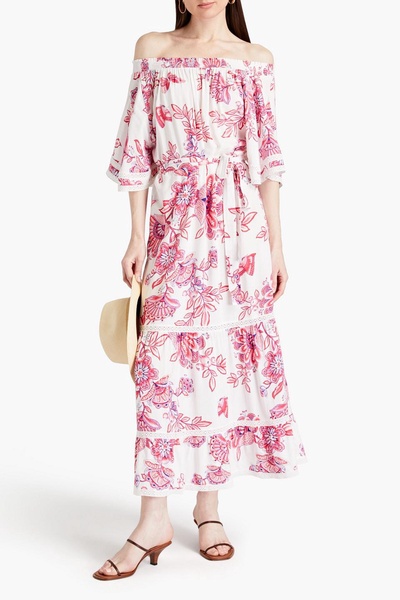 Flora off-the-shoulder floral-print voile maxi dress