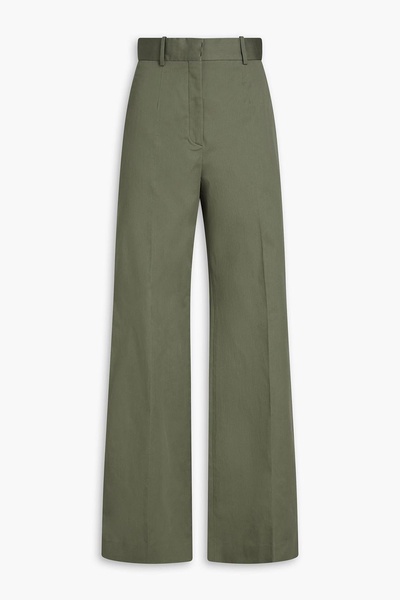 Cotton-blend twill wide-leg pants