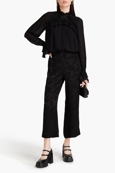 Cropped satin-jacquard flared pants