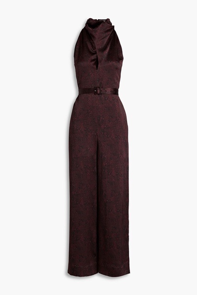 Ashley belted cutout snake-print silk-satin crepe jumpsuit