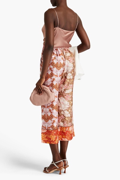 Cropped printed silk-twill straight-leg pants