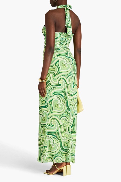 Lopte cutout printed crepe halterneck maxi dress