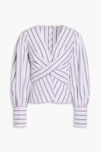 Seema wrap-effect striped poplin top