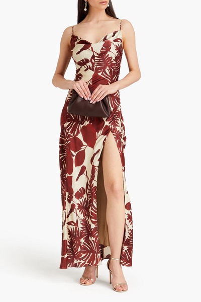 Ariel draped printed satin gown