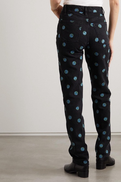 Earth embroidered high-rise straight-leg jeans