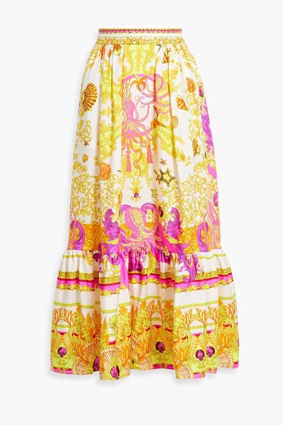 Crystal-embellished printed silk maxi skirt