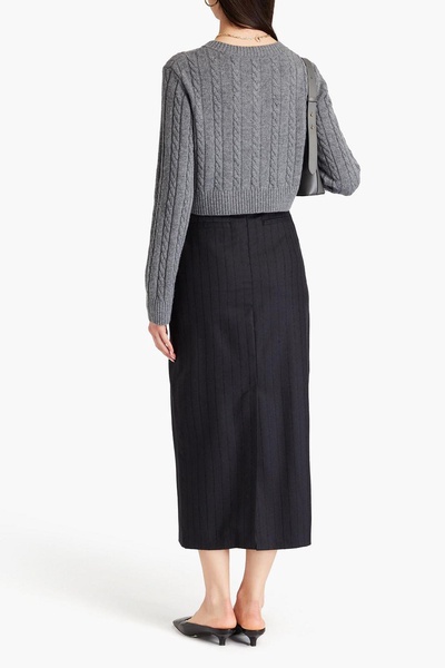 Striped wool-twill midi pencil skirt